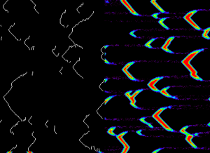 Example output from crest extraction routine - showing DEM on right and crests on left
